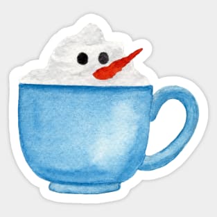 Hot Chocolate Snowman - Shy Snowman in a blue mug Sticker